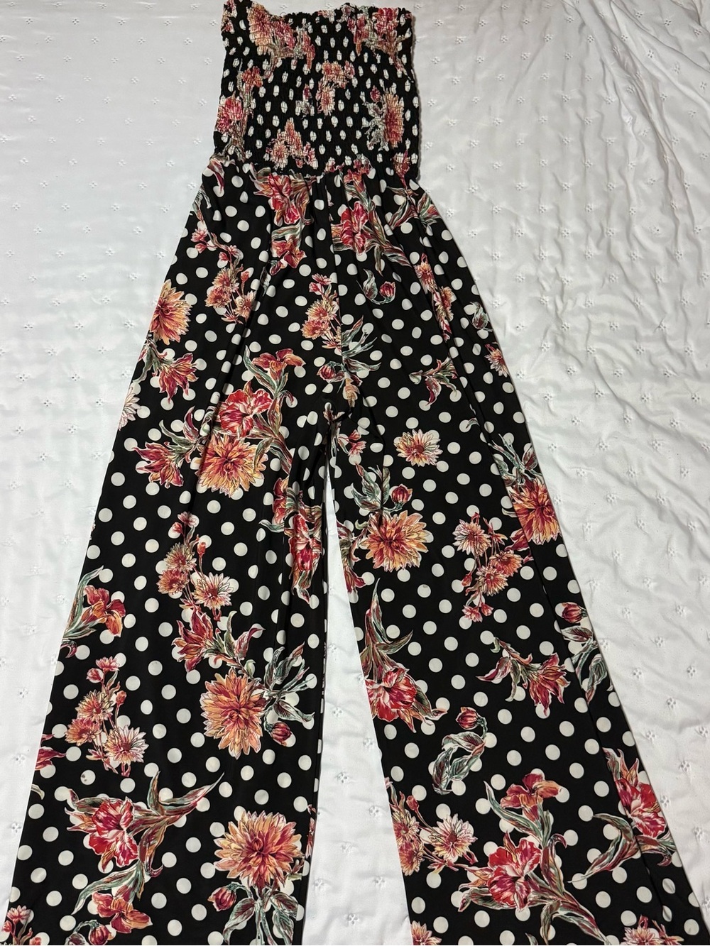 Mlle Gabrielle Black Polka Dot Jumpsuit with Pink Floral
